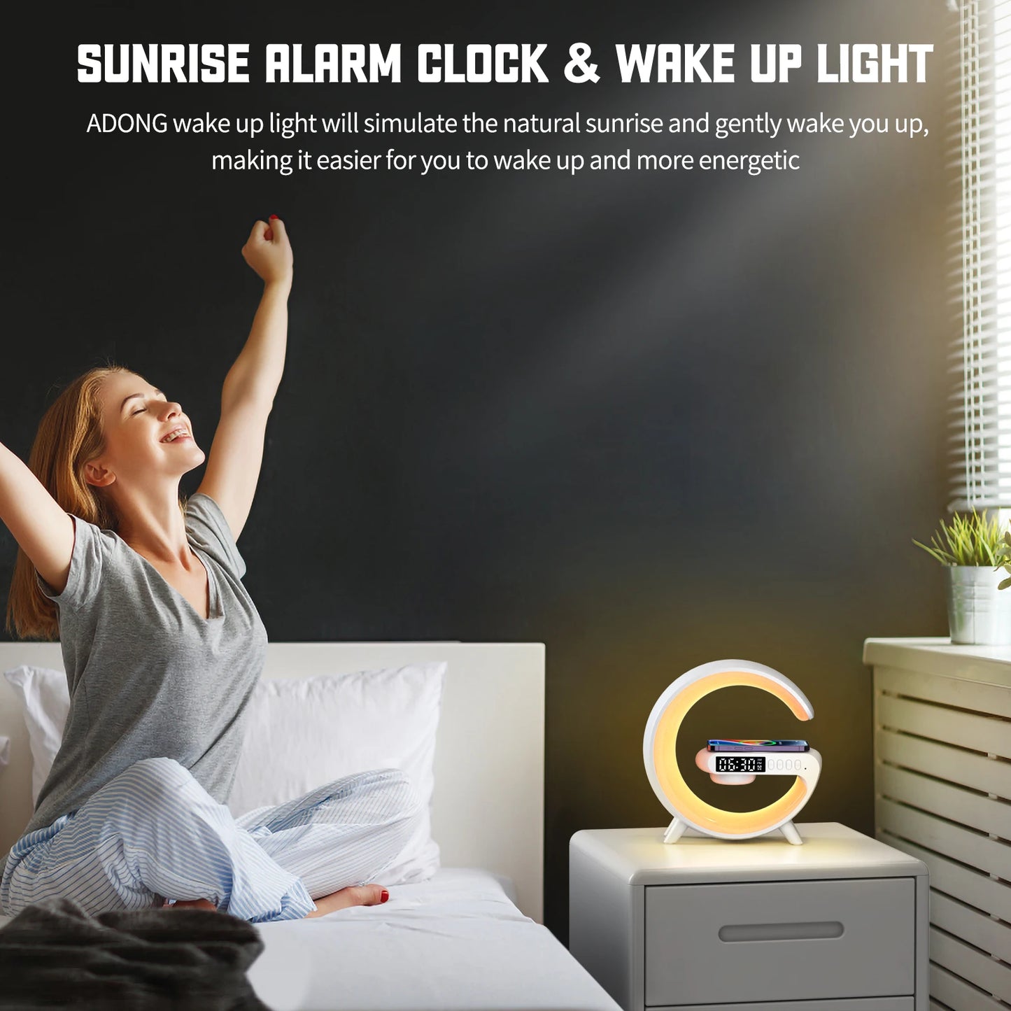 Sunrise Alarm Clock with 15W Wireless Charger & Bluetooth Speaker