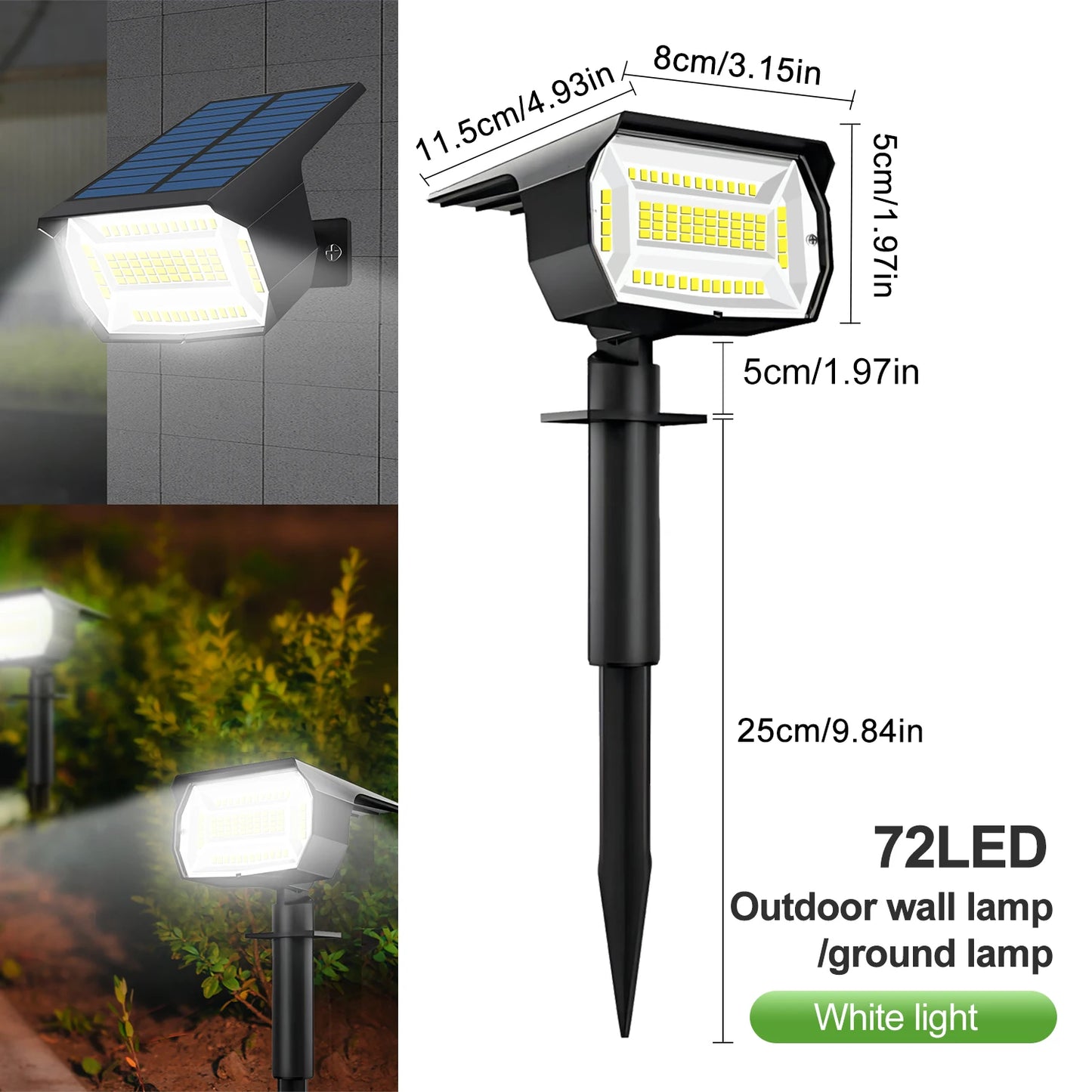 Outdoor Solar LED Landscape Spotlight (72/68 LEDs) IP65, 3 Modes