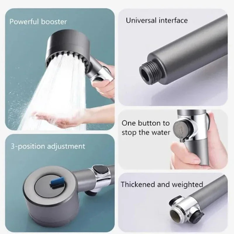 4-Mode High-Pressure Shower Head with Water-Saving Stop