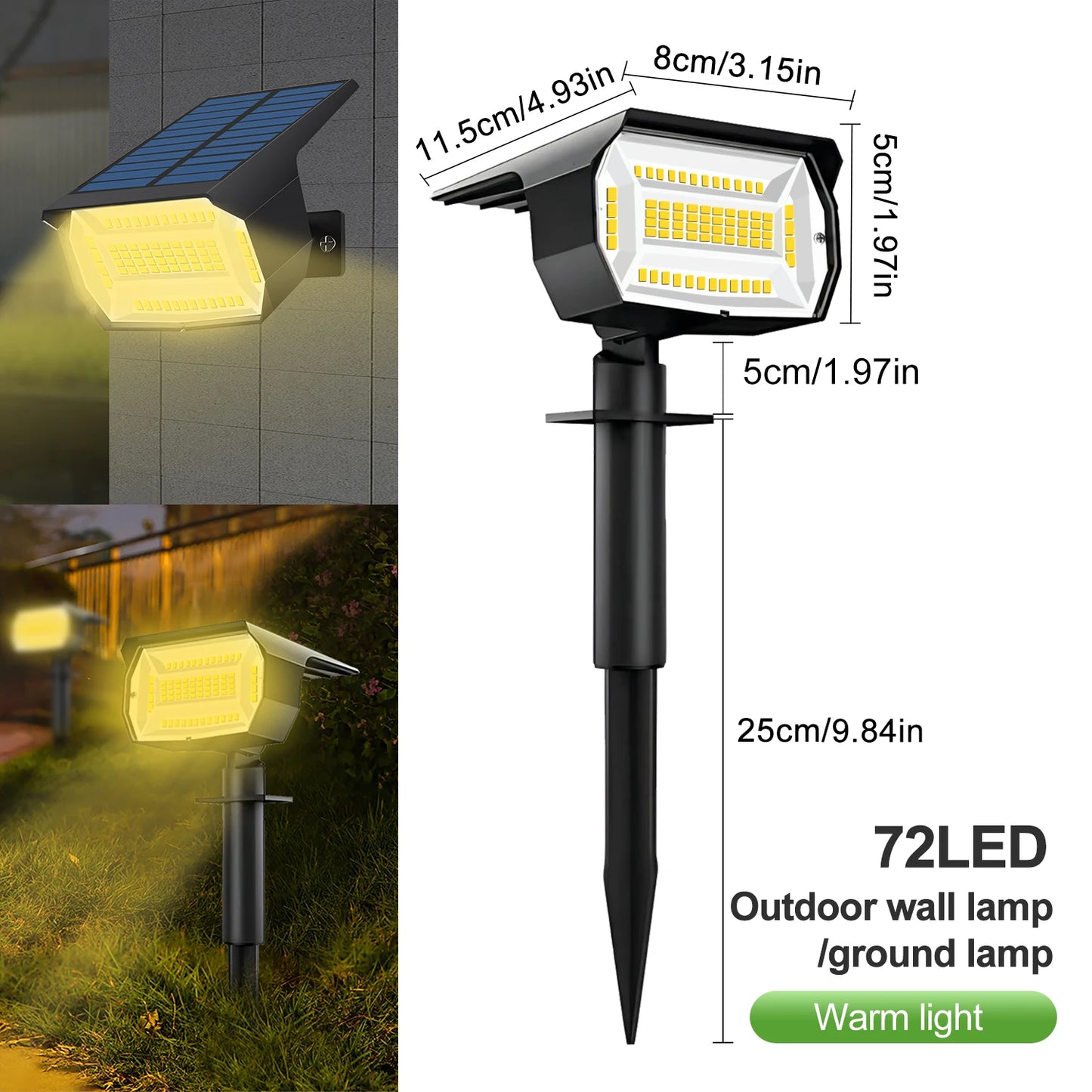 Outdoor Solar LED Landscape Spotlight (72/68 LEDs) IP65, 3 Modes
