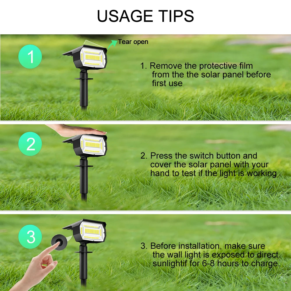 Outdoor Solar LED Landscape Spotlight (72/68 LEDs) IP65, 3 Modes