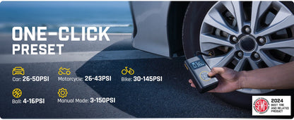 X9 Pro Electric Tire Pump — 1 Min Inflate, Digital Gauge, 150PS