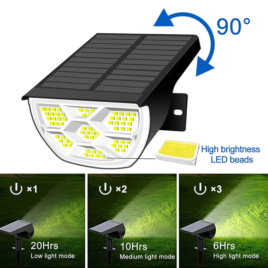 Outdoor Solar LED Landscape Spotlight (72/68 LEDs) IP65, 3 Modes