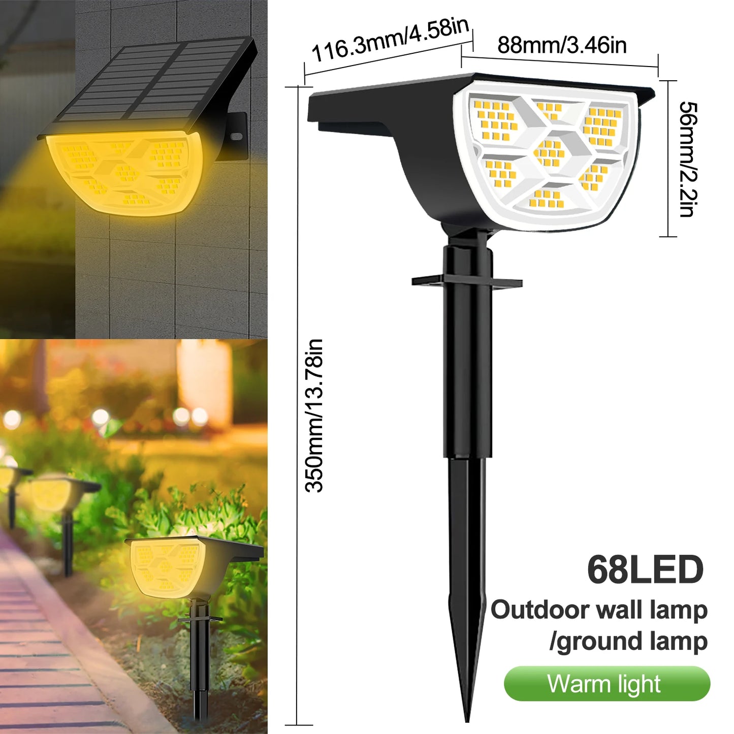 Outdoor Solar LED Landscape Spotlight (72/68 LEDs) IP65, 3 Modes