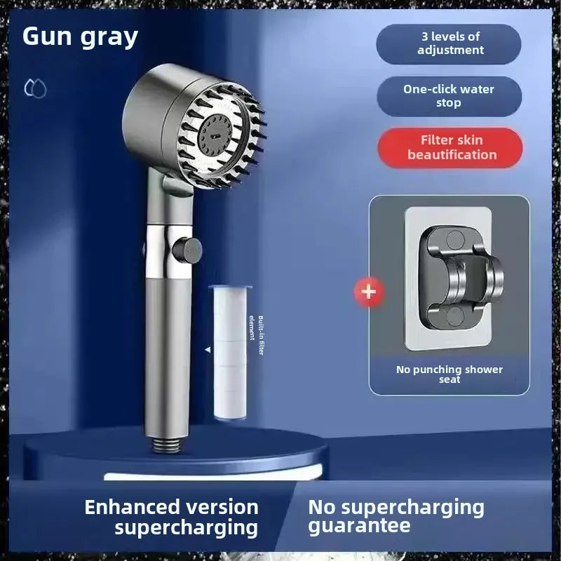 4-Mode High-Pressure Shower Head with Water-Saving Stop