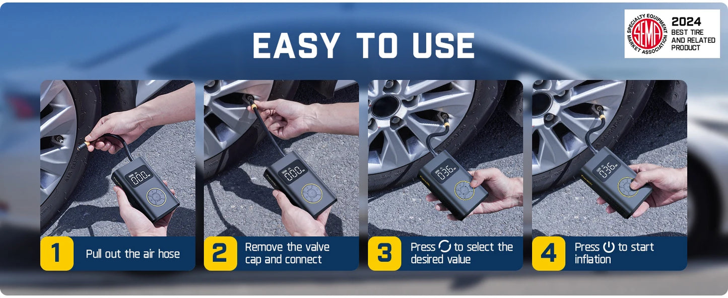 X9 Pro Electric Tire Pump — 1 Min Inflate, Digital Gauge, 150PS