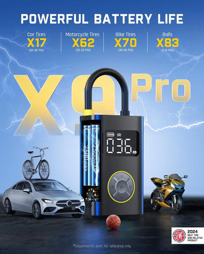 X9 Pro Electric Tire Pump — 1 Min Inflate, Digital Gauge, 150PS