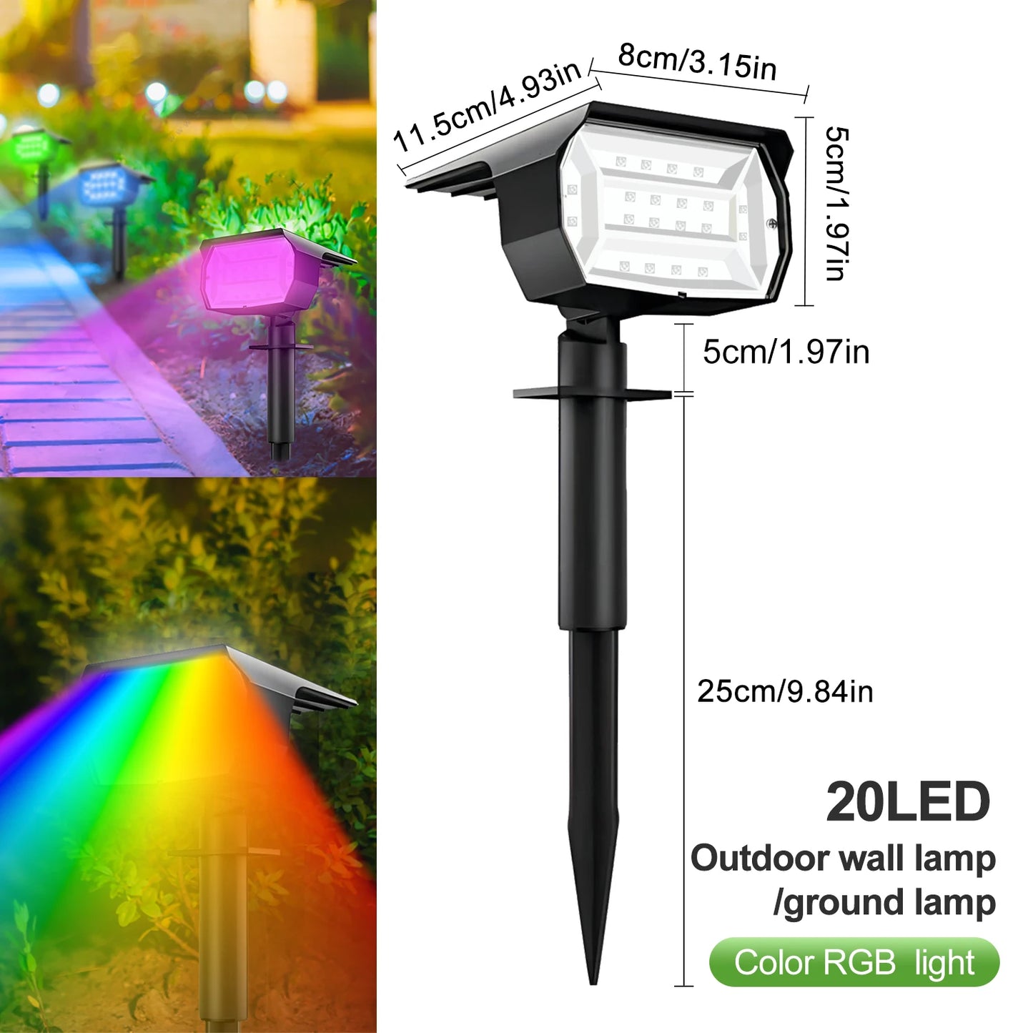 Outdoor Solar LED Landscape Spotlight (72/68 LEDs) IP65, 3 Modes