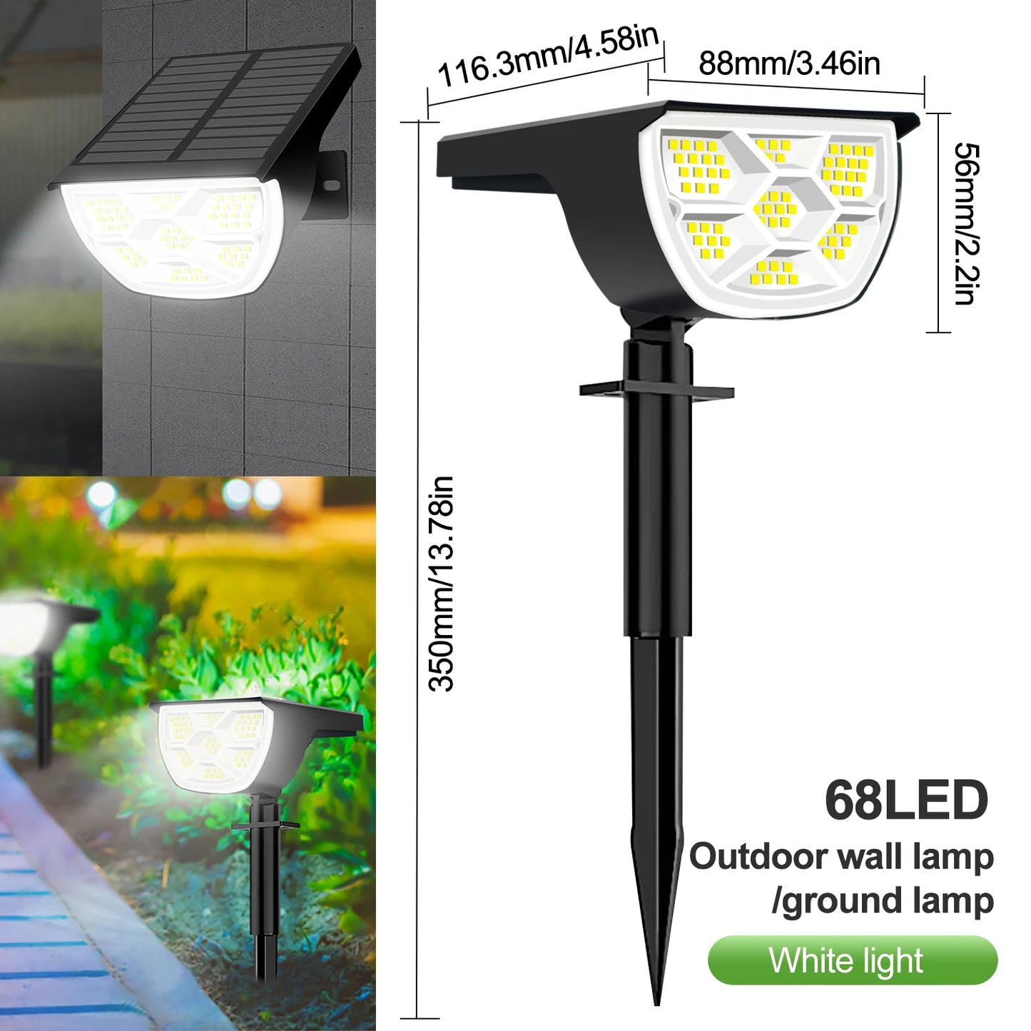 Outdoor Solar LED Landscape Spotlight (72/68 LEDs) IP65, 3 Modes