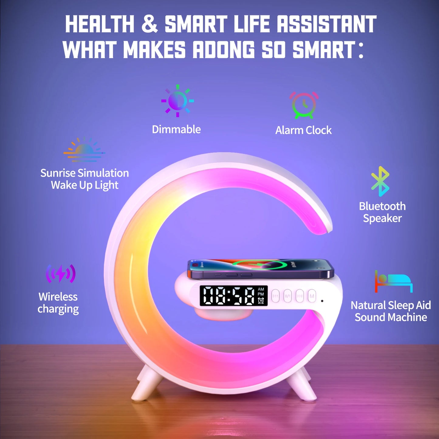 Sunrise Alarm Clock with 15W Wireless Charger & Bluetooth Speaker