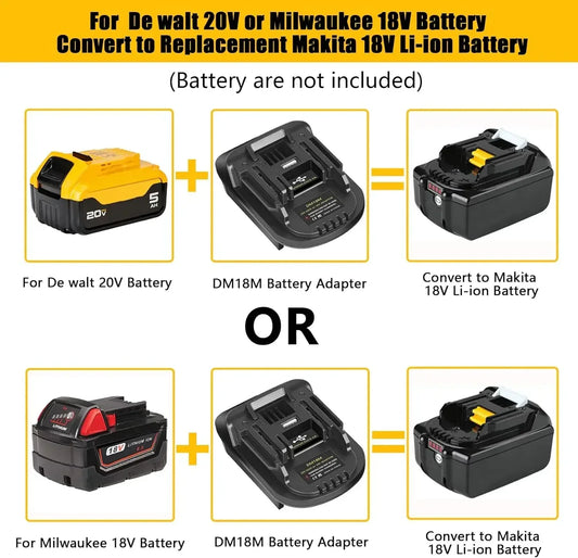 DM18M Milwaukee 18V to Dewalt 20V Li-ion & Makita 18V Adapter