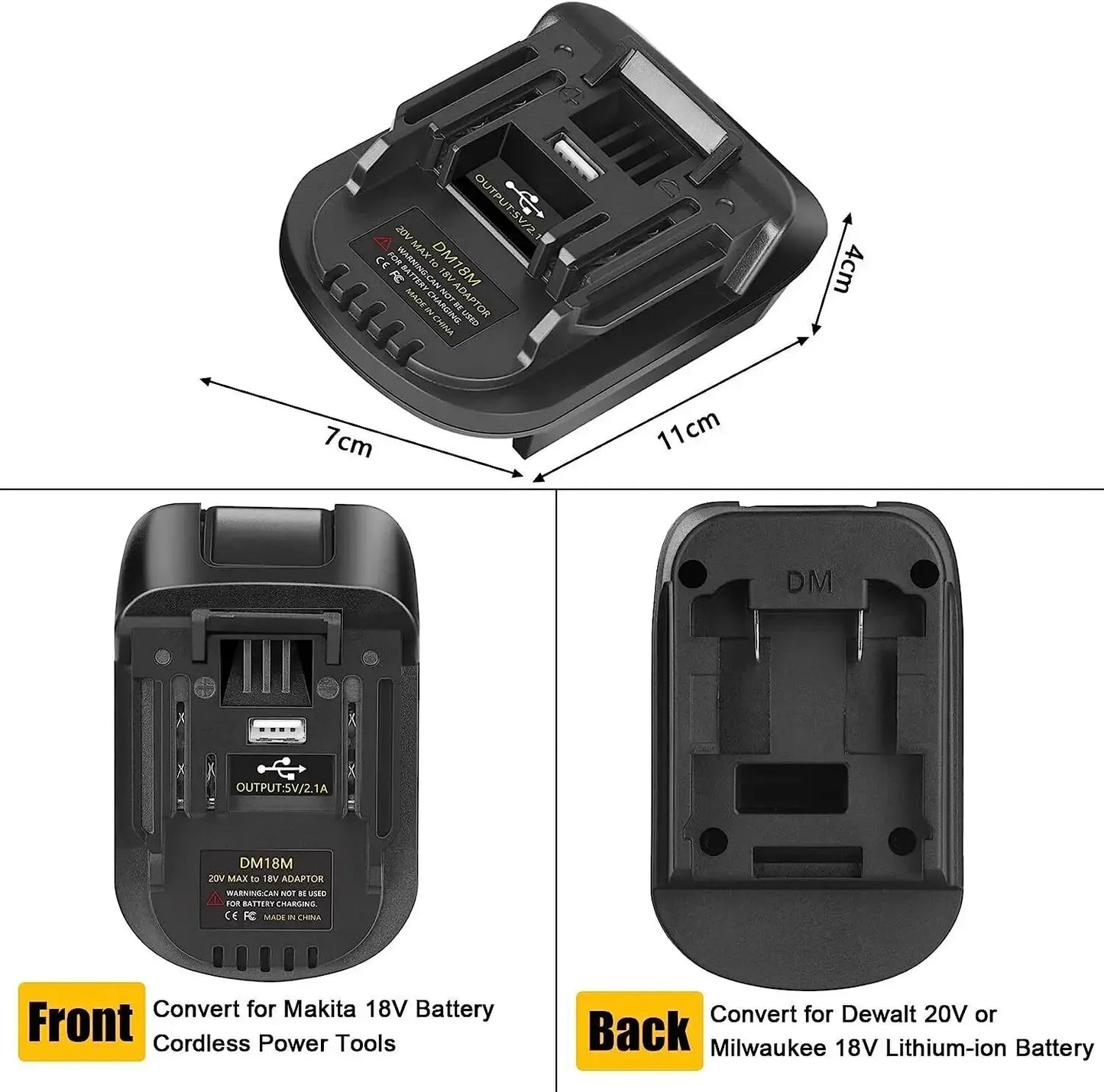 DM18M Milwaukee 18V to Dewalt 20V Li-ion & Makita 18V Adapter