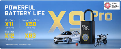 X9 Pro Electric Tire Pump — 1 Min Inflate, Digital Gauge, 150PS
